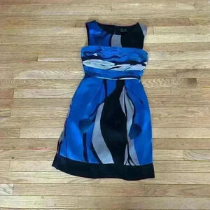 Max and Cleo Women's Sleeveless Abstract Print Knee Length Dress Size 2 Blue